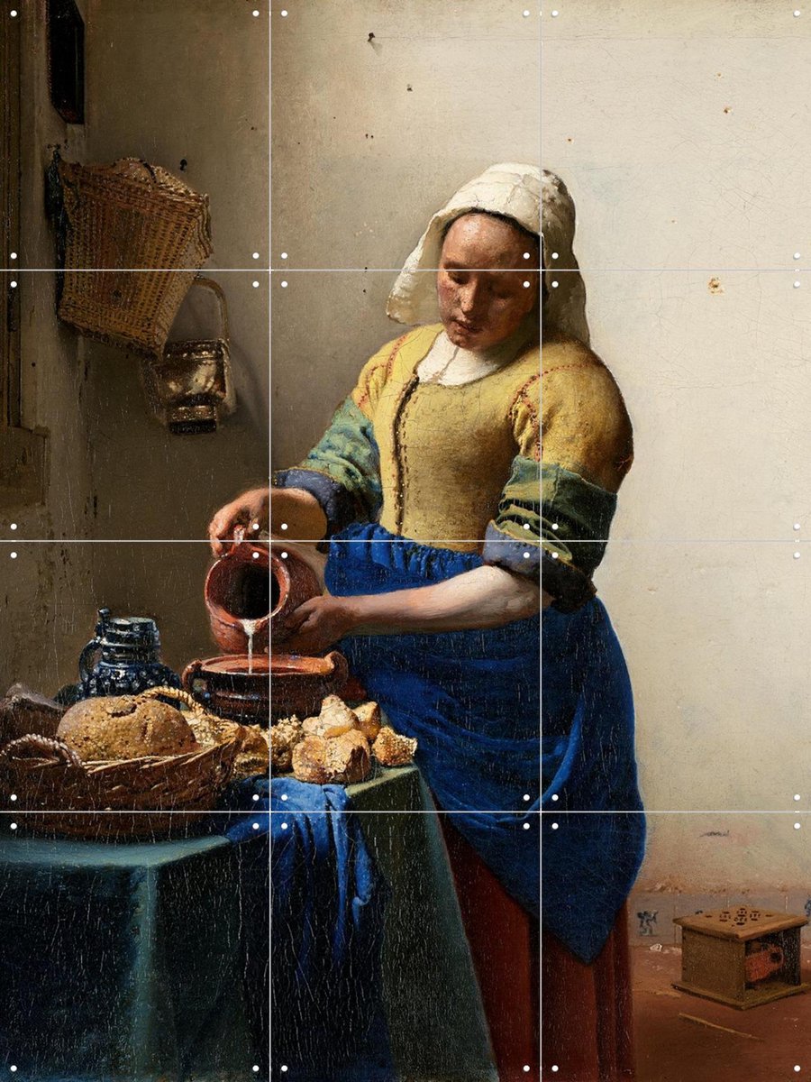 IXXI Het Melkmeisje, Johannes Vermeer & Rijksmuseum - 60 x 80 cm - Gratis ophangtool - Grote wanddecoratie en posters - Olieverf, Klassiek, Realisme