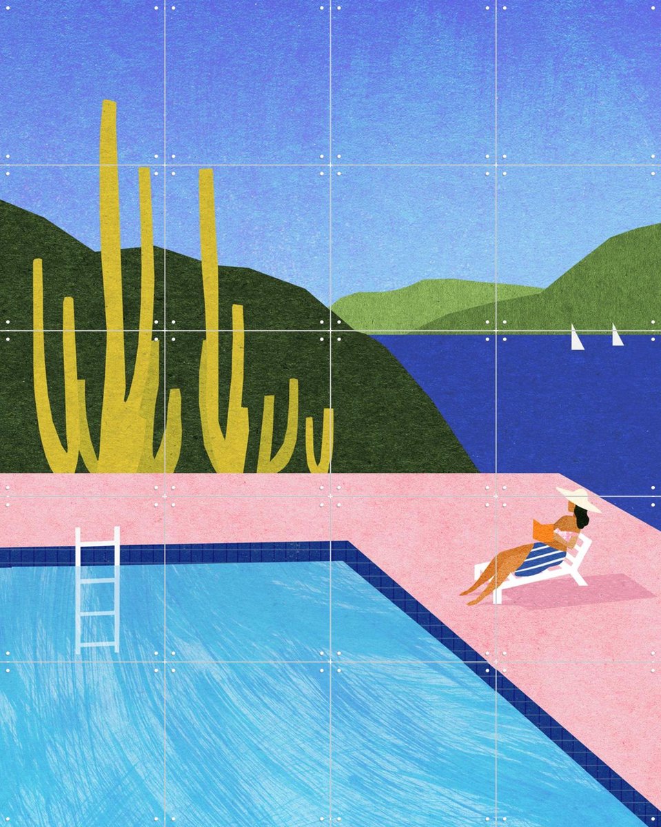 IXXI Swimming Pool, Henry Rivers - 80 x 100 cm - Gratis ophangtool - Grote wanddecoratie en posters - Illustraties, Kleurrijk, Zomer