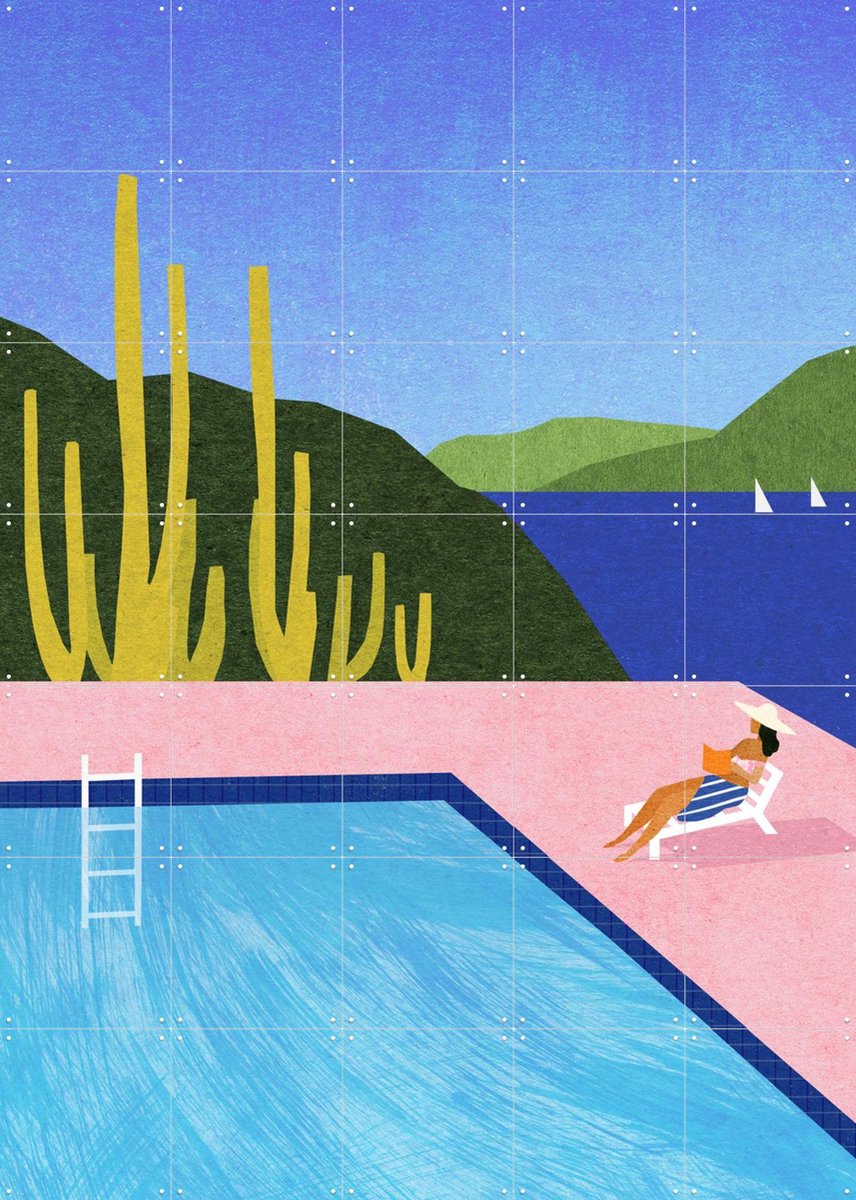IXXI Swimming Pool, Henry Rivers - 100 x 140 cm - Gratis ophangtool - Grote wanddecoratie en posters - Illustraties, Kleurrijk, Zomer