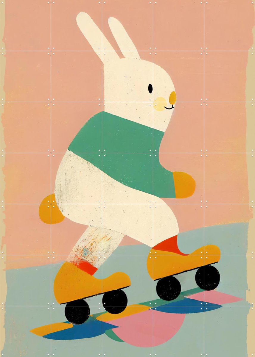 IXXI Skating Bunny, Treechild & Various - 100 x 140 cm - Gratis ophangtool - Grote wanddecoratie en posters Kinderkamer, Babykamer, Kinderen, Baby