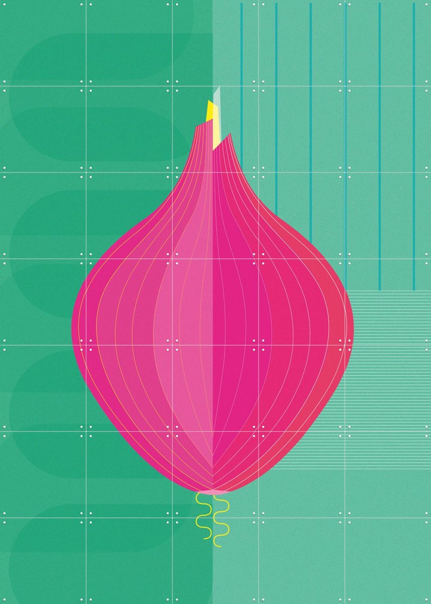 IXXI Onion, Jetske Kox - 100 x 140 cm - Gratis ophangtool - Grote wanddecoratie en posters - Geometrische Kunst, Minimalisme, Kleurrijk, Digitale