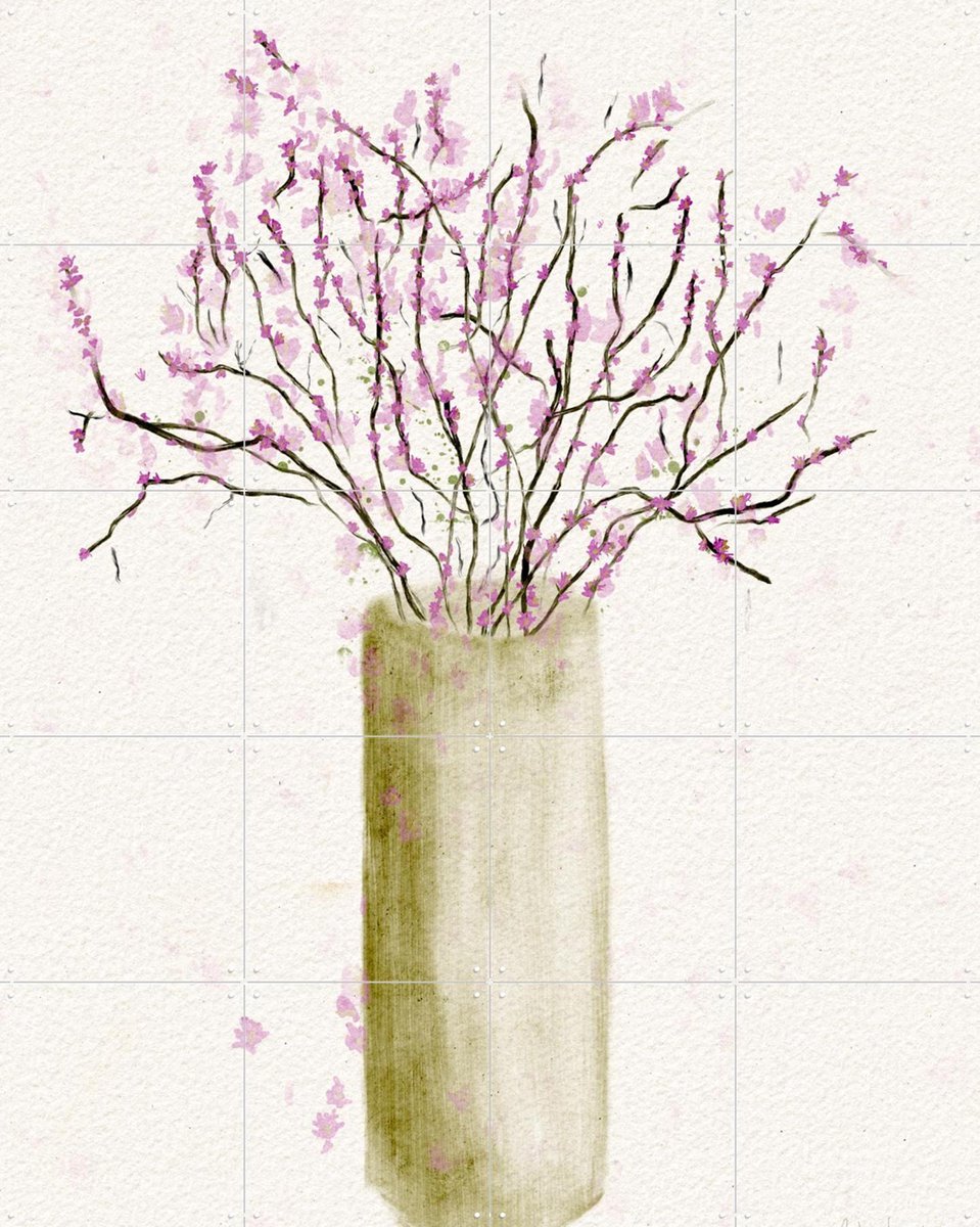 IXXI Serene Blossom Vase, Ankie Kooi & Various - 80 x 100 cm - Gratis ophangtool - Grote wanddecoratie en posters - Aquarel, Minimalisme