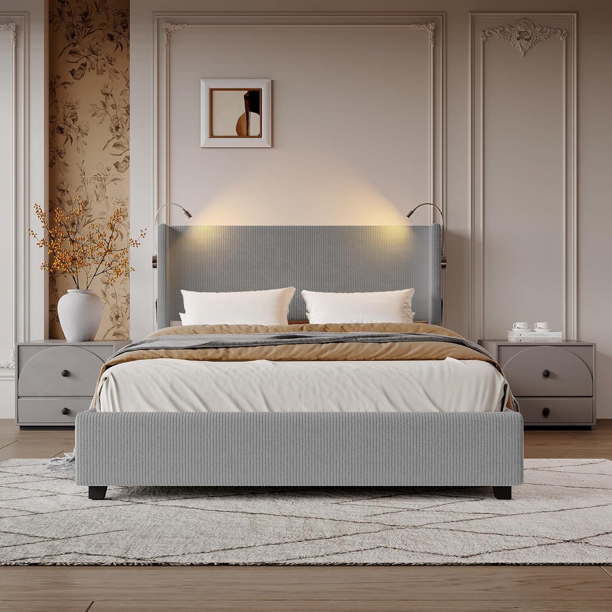 Gestoffeerd Tweepersoonsbed 140x200 cm met Opbergruimte en USB-laden