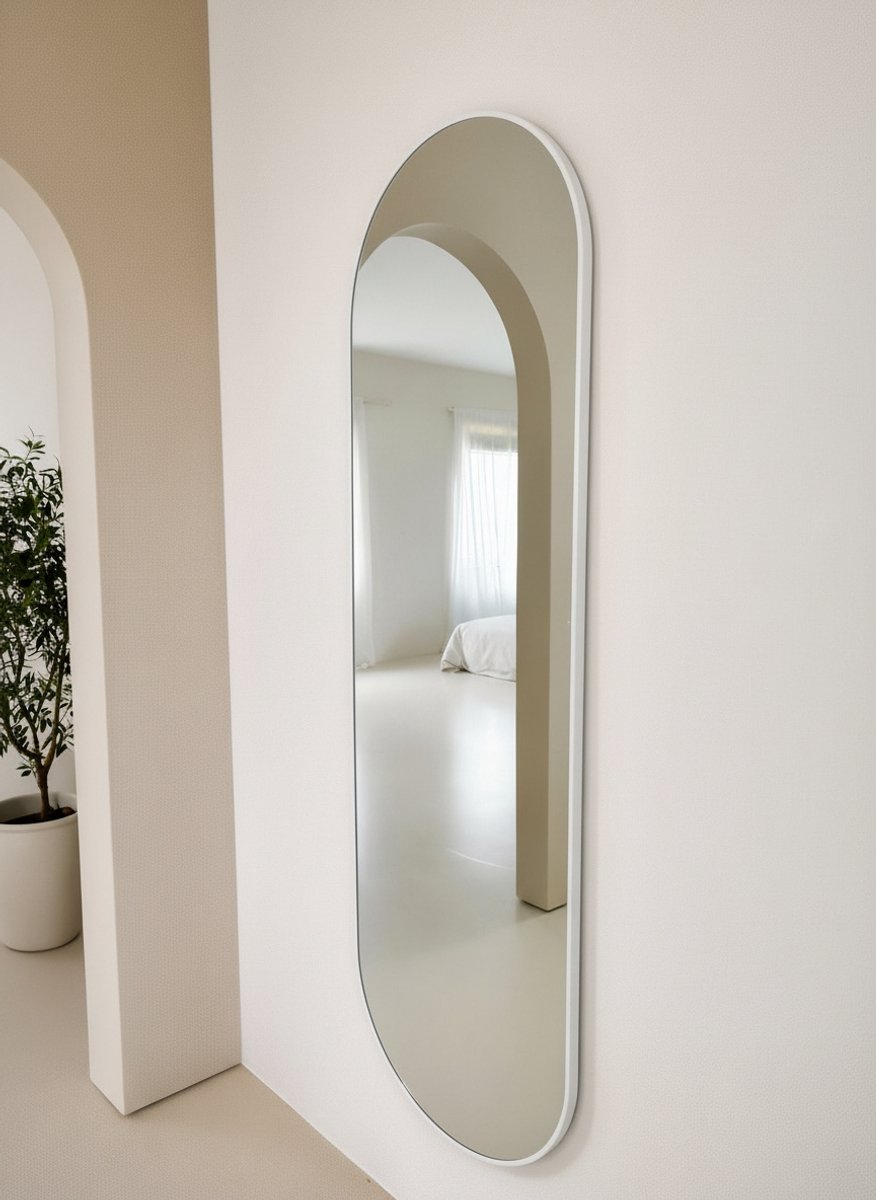 Nordic Style® Ovale spiegel 190x60cm - Mat Wit - Scandinavische Spiegels - Ovaal - Pas spiegel - Staande spiegel - Kleedkamer spiegel - Pas