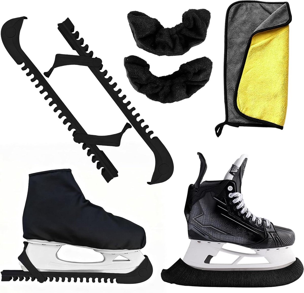 Schaatsbeschermers voor ijshockey en kunstschaatsen – 2 sets, verstelbaar en elastisch, bescherming voor dames, heren en kinderen