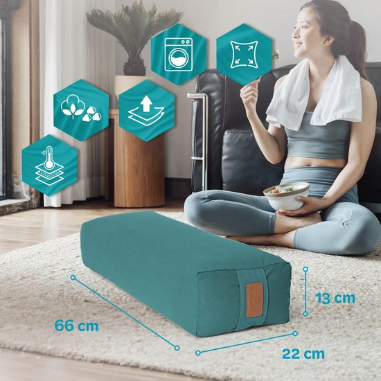 #DoYourYoga - Hoekig Yoga bolster - »Paravati« - Meditatiekussen met bio-organische boekweit schalen vulling - L67 cm & diam.13 cm - donkergroen van #DoYourYoga — afbeelding 3