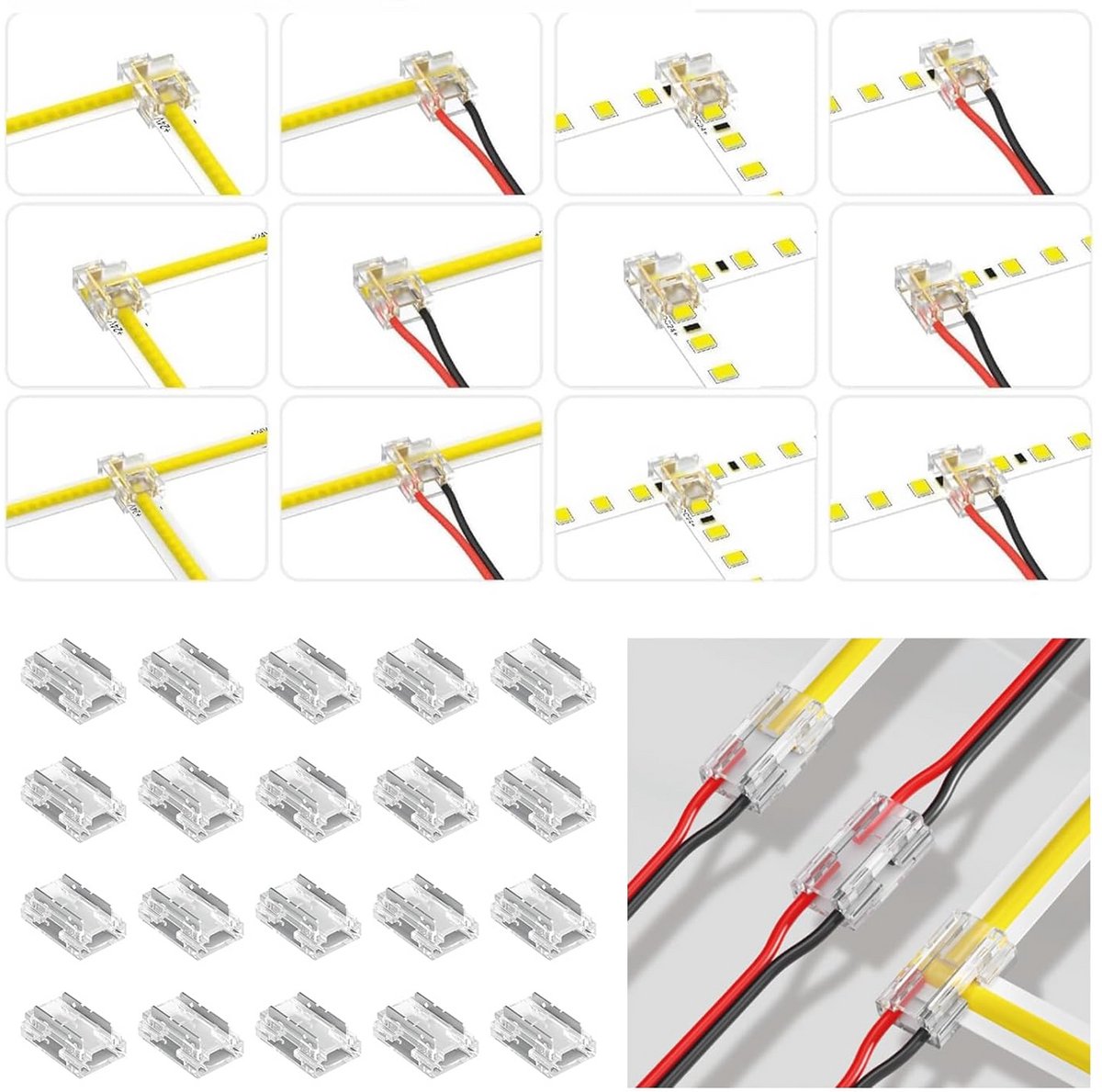 20 Stuks 2-Polige LED Strip Connectoren 8mm - Soldeervrij voor COB/SMD Verlichting, Hoek- en T-Verbindingen
