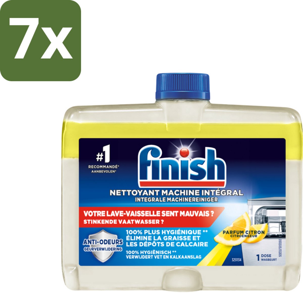 7 x Finish – Machinereiniger – Hygiene Lemon – 250 ml - Vaatwasmiddel - Vaatwasser Reinigen - Vaatwasser Onderhoud - Vaatwasser Reinigingsmiddel - Vaatwasser Kalk