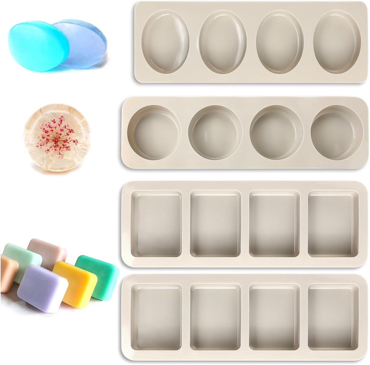 Siliconen Zeepvormen - Set van 4 - DIY Zeep, Chocolade, Ijsblokjes - Ambachtelijke Bakvormen