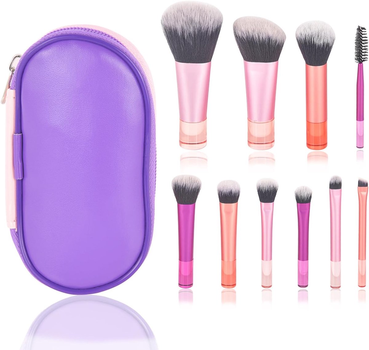 10 Pcs Travel Makeup Brushes - Professionele Reisset - Mini Face Eye Makeup Set (Pink)