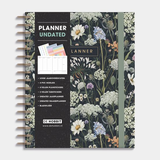 Hobbit - Undated Planner - 1 week op 2 pagina's - Ongedateerde Weekplanner - Harde Kaft - Ringband Planner A5+ (20 x 23 cm) - Weidebloemen