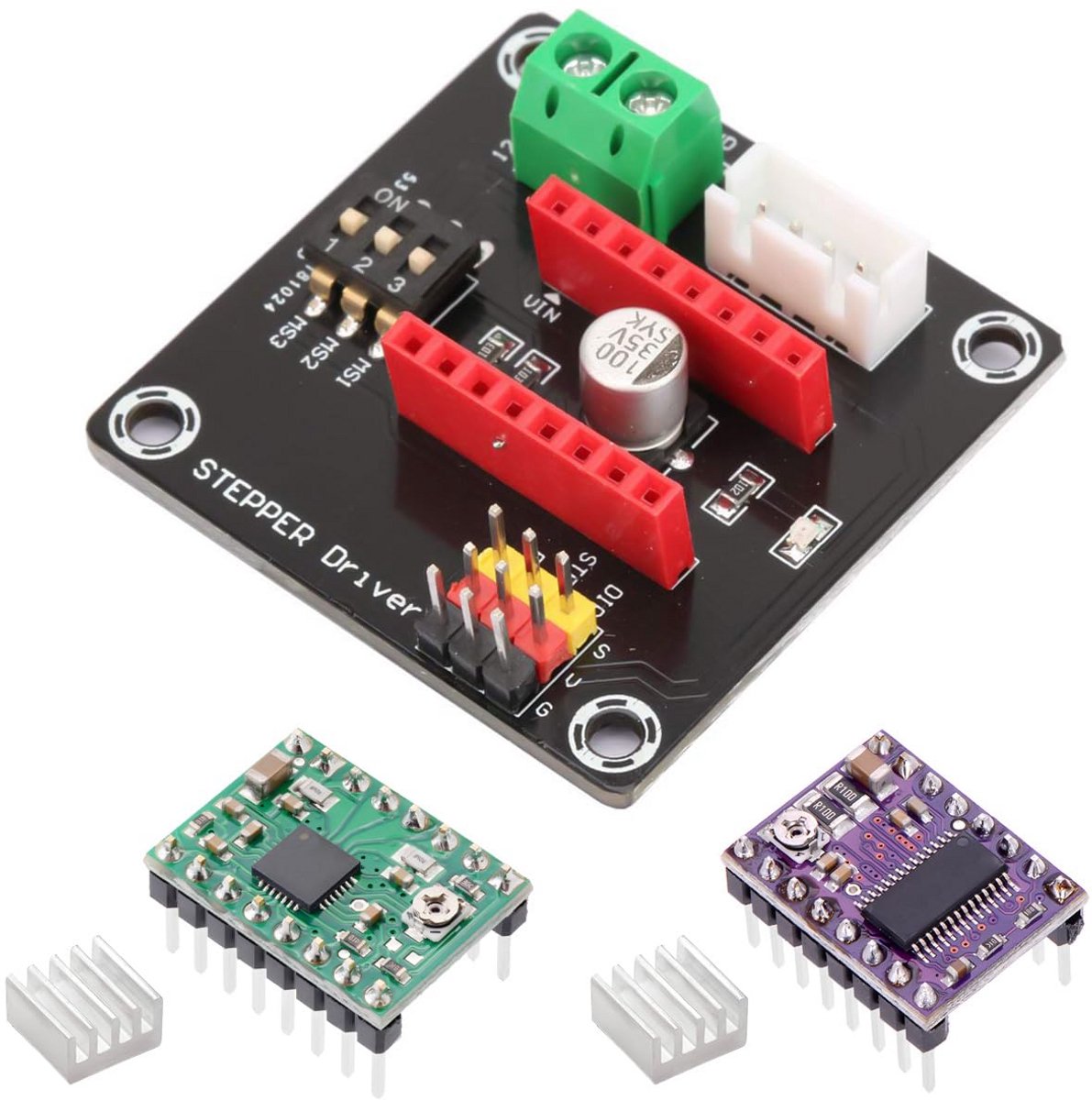 Stepper Motor Driver Set voor 3D Printer met Uitbreidingsbord en Koellichamen