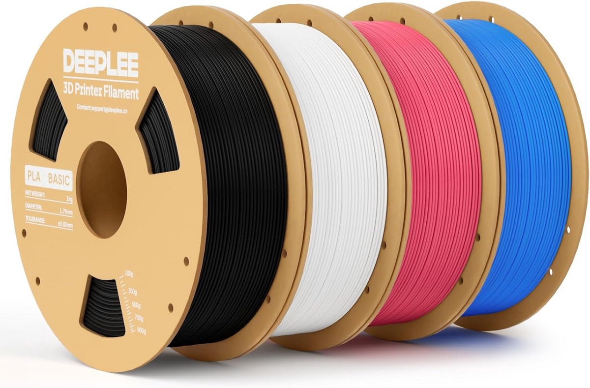PLA 3D Printer Filament Set 1.75mm 4kg in Zwart, Wit, Rood en Blauw