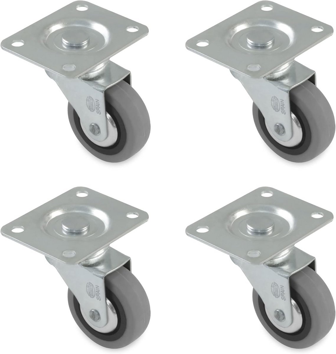Set van 4 Zwenkwielen Ø 50 mm voor Bureaustoel en Meubels | 22kg Draagvermogen