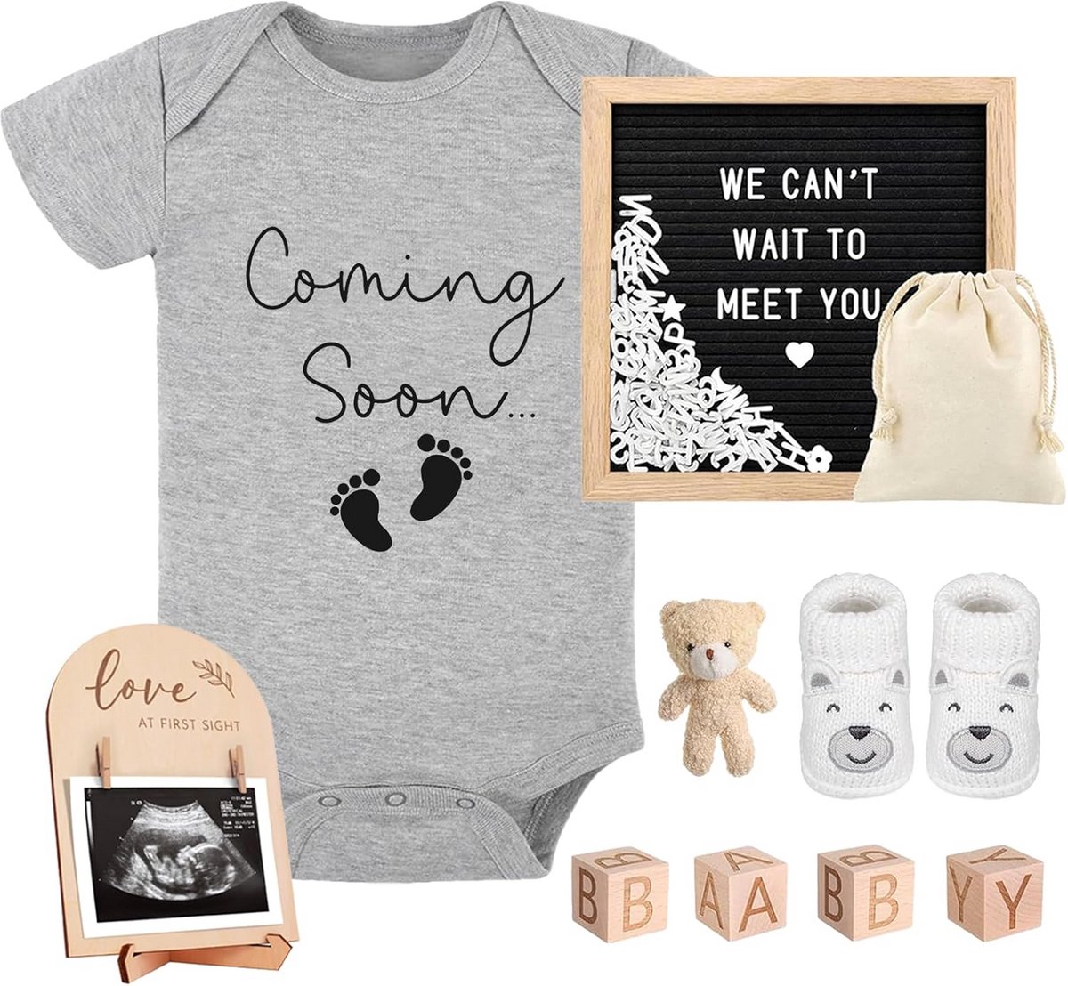88 Stuks Zwangerschapsaankondiging Set met Romper, Houten Teken en Accessoires voor Baby Verrassing