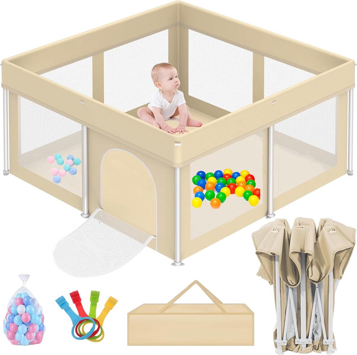 Opvouwbare speelbox voor baby's en peuters met ballen en trekringen