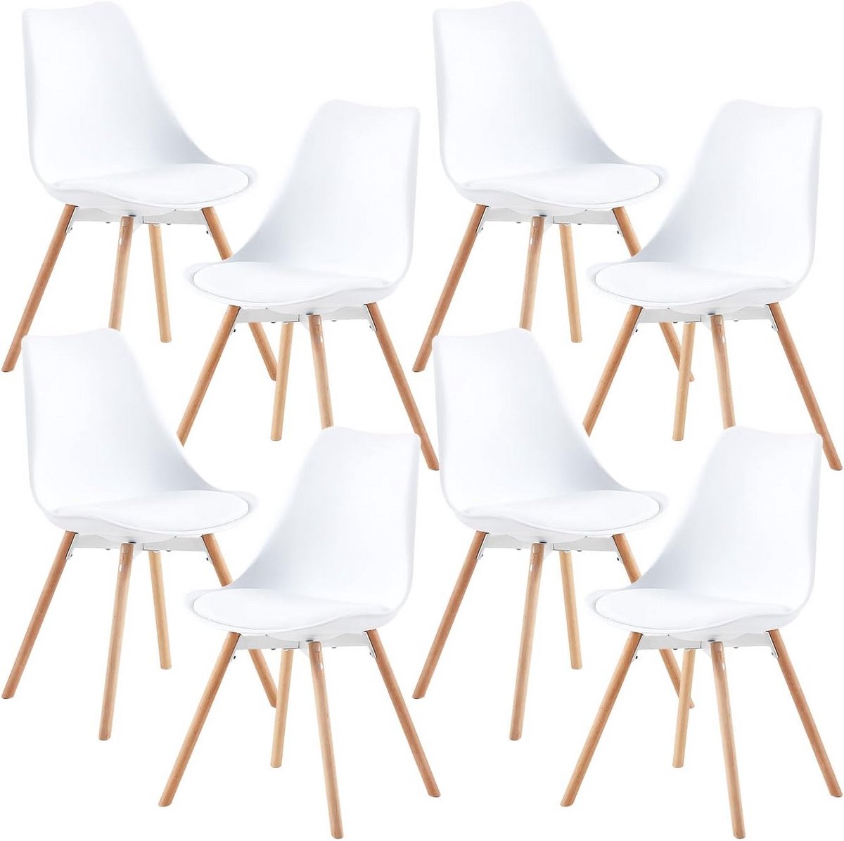Set van 8 gestoffeerde eetkamerstoelen met massief beukenpoten