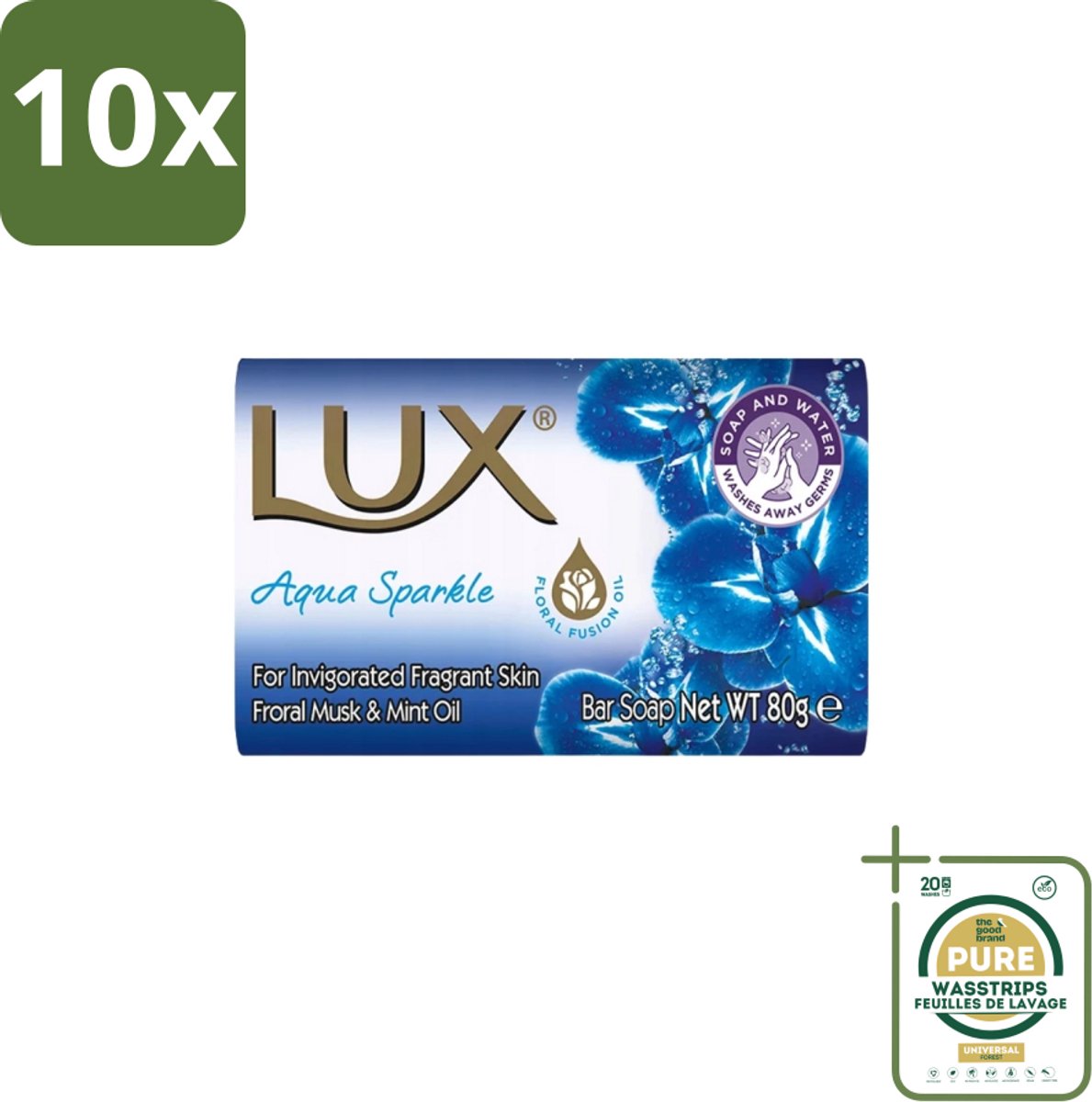 10 x Lux – Bar Soap – Aqua Sparkle – 80 g - Grootverpakking - Zeeptablet Aqua Sparkle - Aqua Sparkle Zeep - Luxe Zeep - Reinigende Zeep - Frisse Zeep