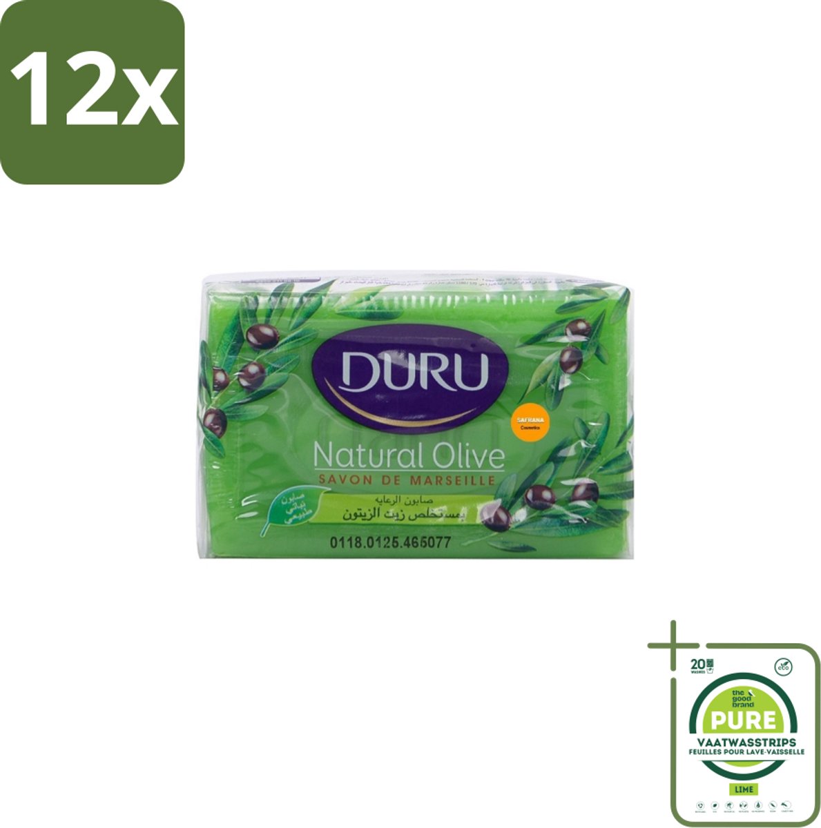 Duru – Zeep – Olijf & Glycerine – 150 g - Voordeelverpakking - 12 stuks - Hamamzeep - Schuimmassage