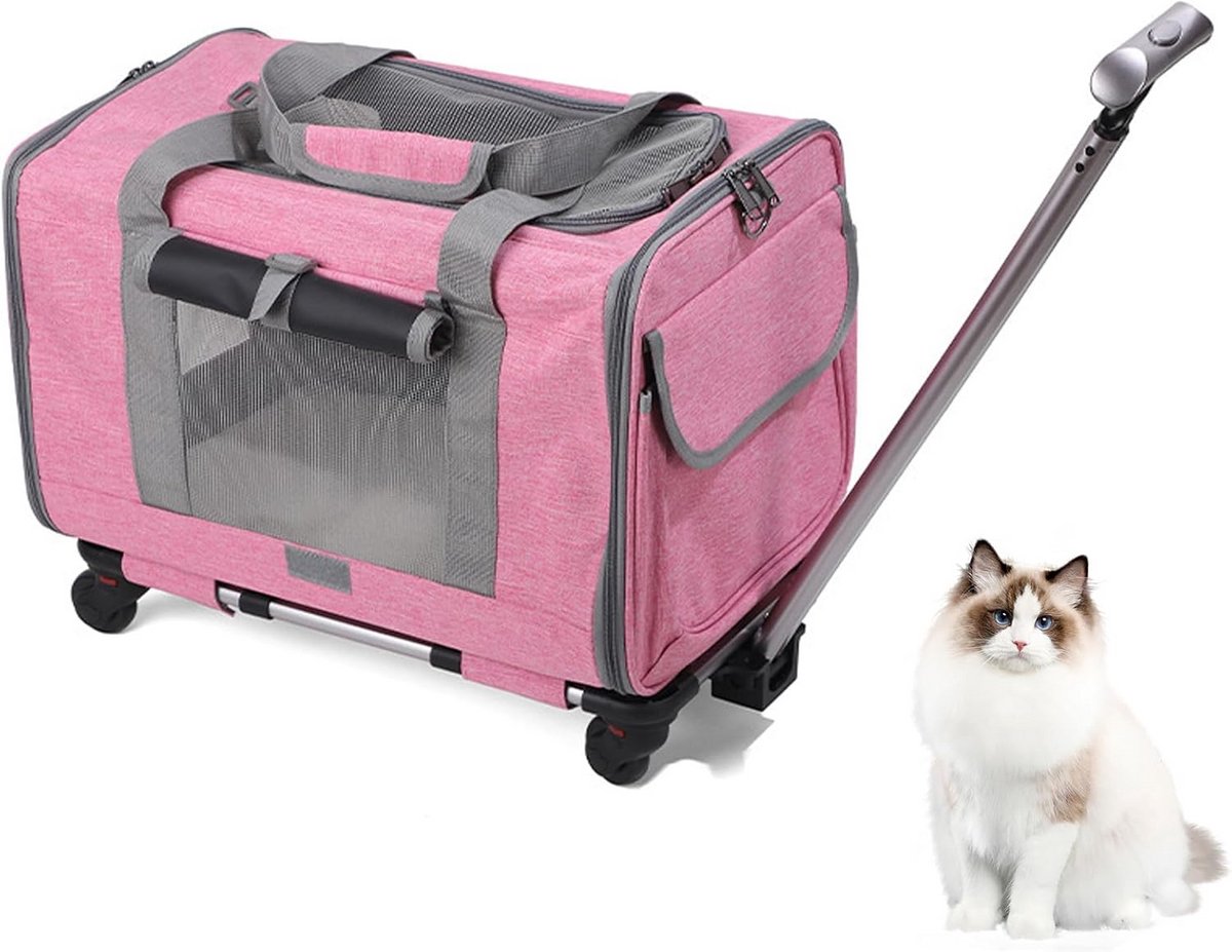 Draagbare Huisdierentransporttas met Wielen en Uitschuifbaar Handvat voor Katten en Kleine Honden