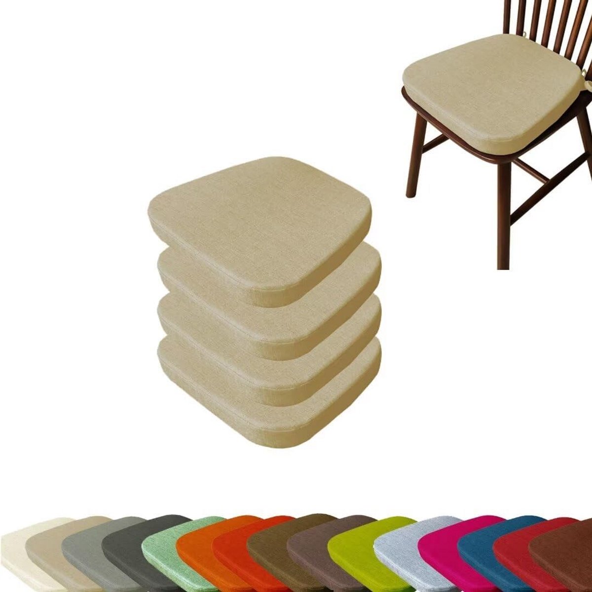 Set van 4 Zitkussens met Anti-Slip Onderkant voor Binnen en Buiten