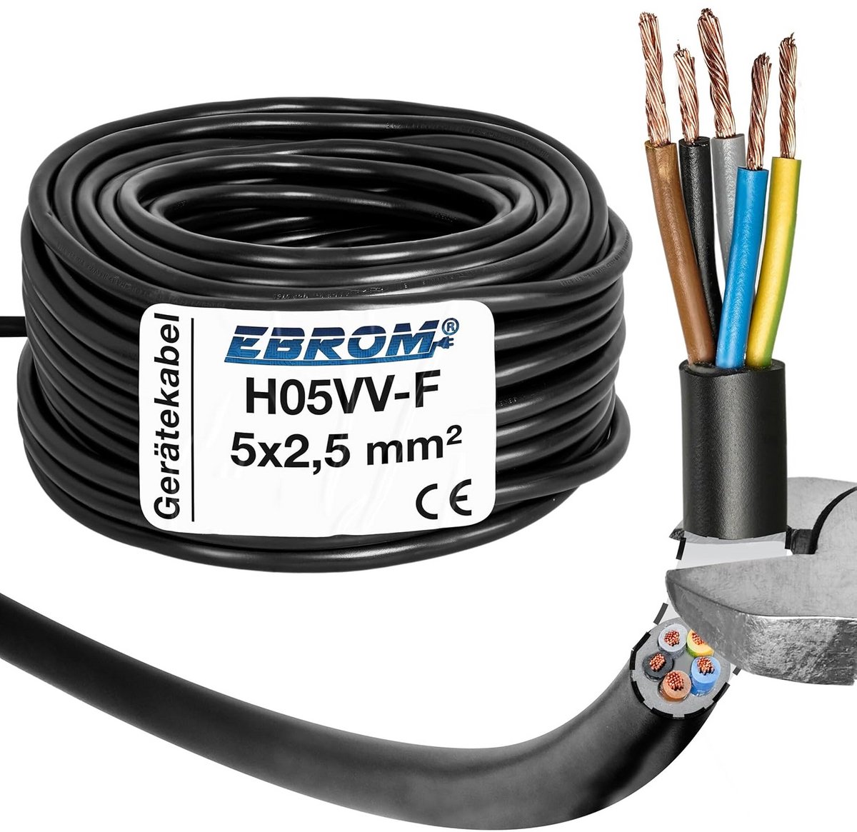 Kookaansluitkabel 5-aderig 2.5mm² Zwart - Fornuiskabel voor Elektrische Apparaten
