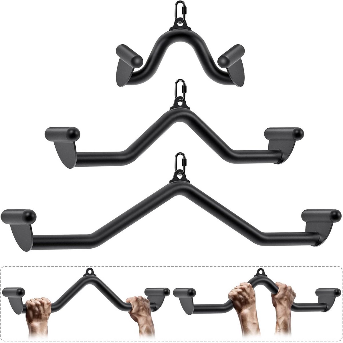 Kabelmachine Accessoire Set voor Lat Pulldown en Roeien - Heavy Duty Stalen Trainingsstangen