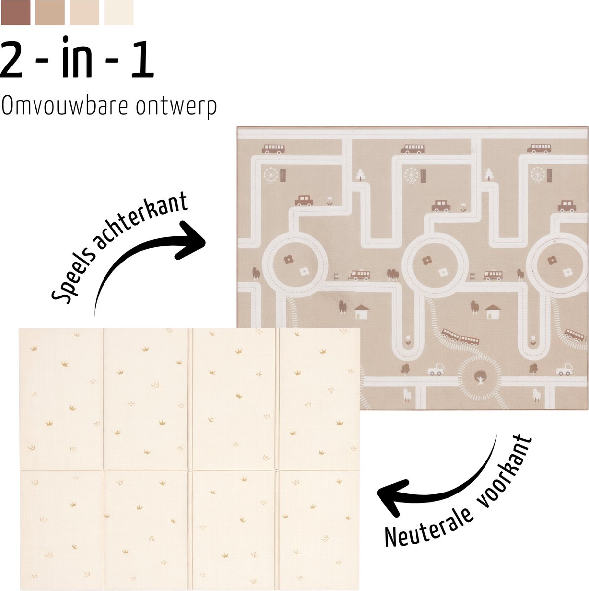 Roosly Speelmat Baby - Speelkleed Baby - Inclusief Opbergtas - babygym - kruipmat - playmat - Dubbelzijdig en opvouwbare Foam XPE 180 x 200 cm - speelgoed - Veilig & Zacht - model KING Beige — afbeelding 3