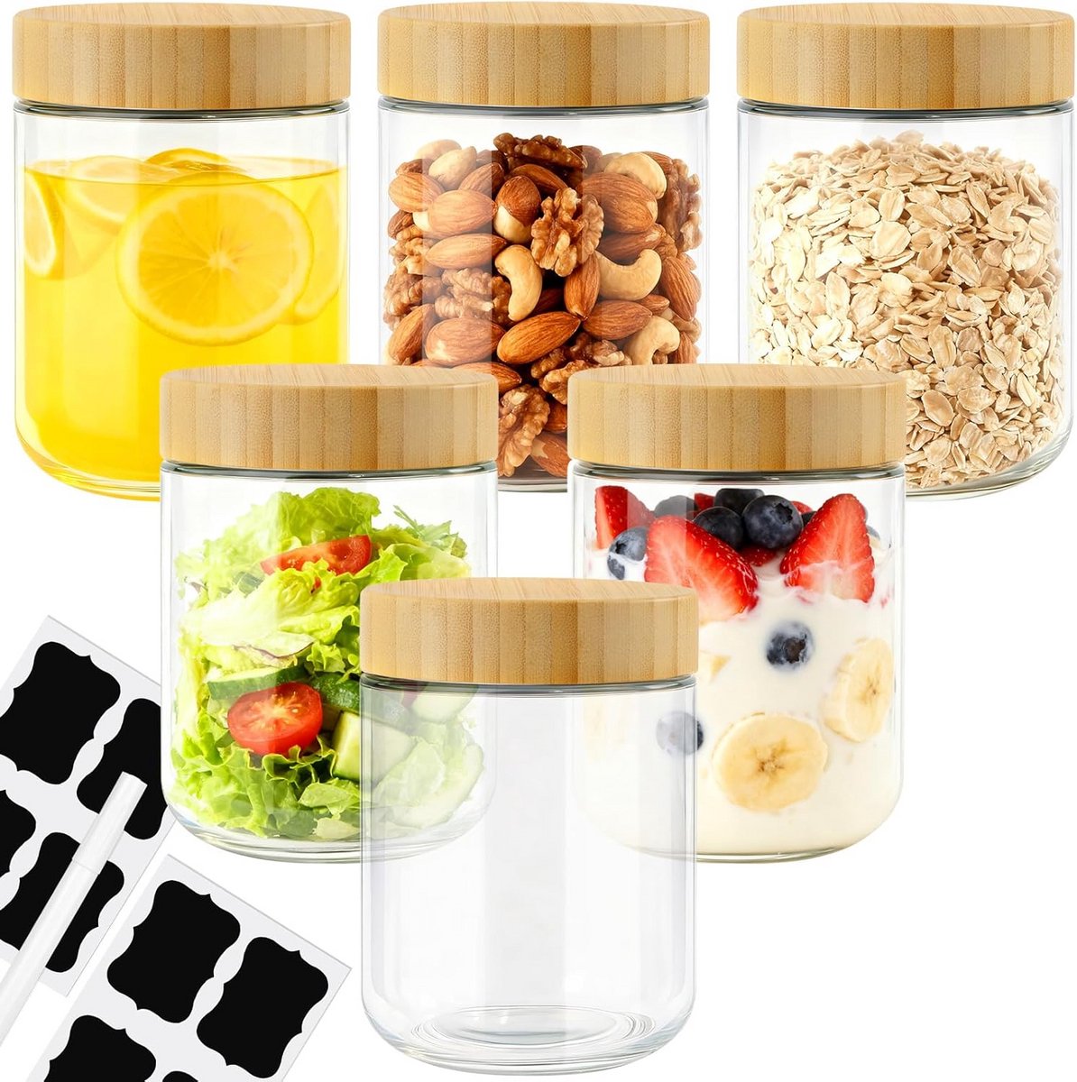 Set van 6 Glazen Meal Prep Bakjes - 470 ml - Lekvrij en Ovenbestendig