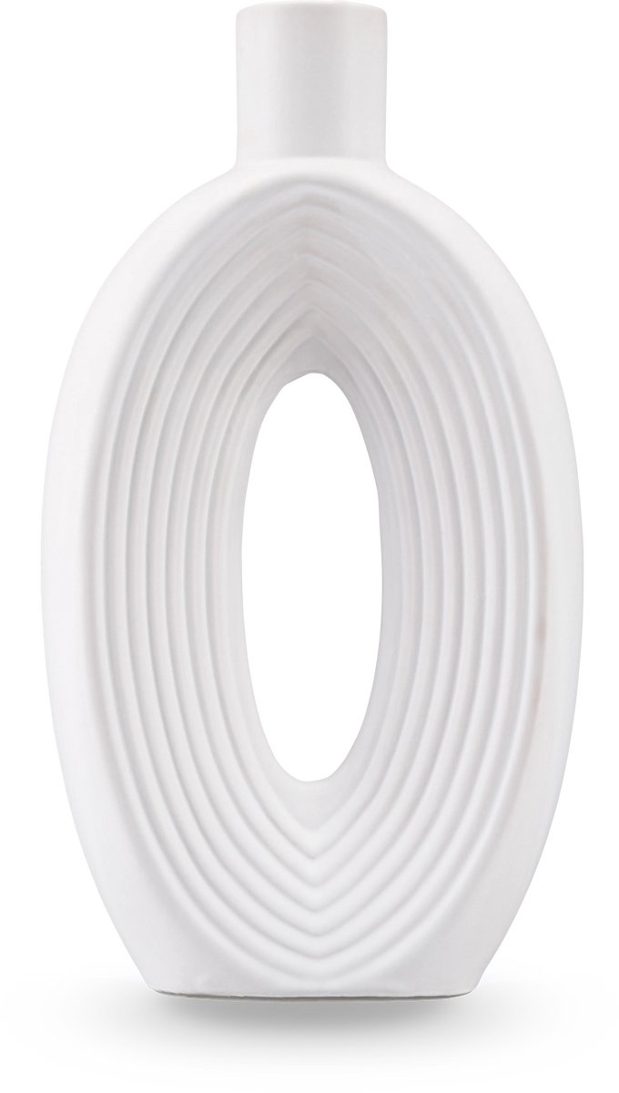 Easyplants | Vaas Soft Bloom 27 cm off-white | Keramiek | Ovaal | wit | Japandi stijl | Design Vaas