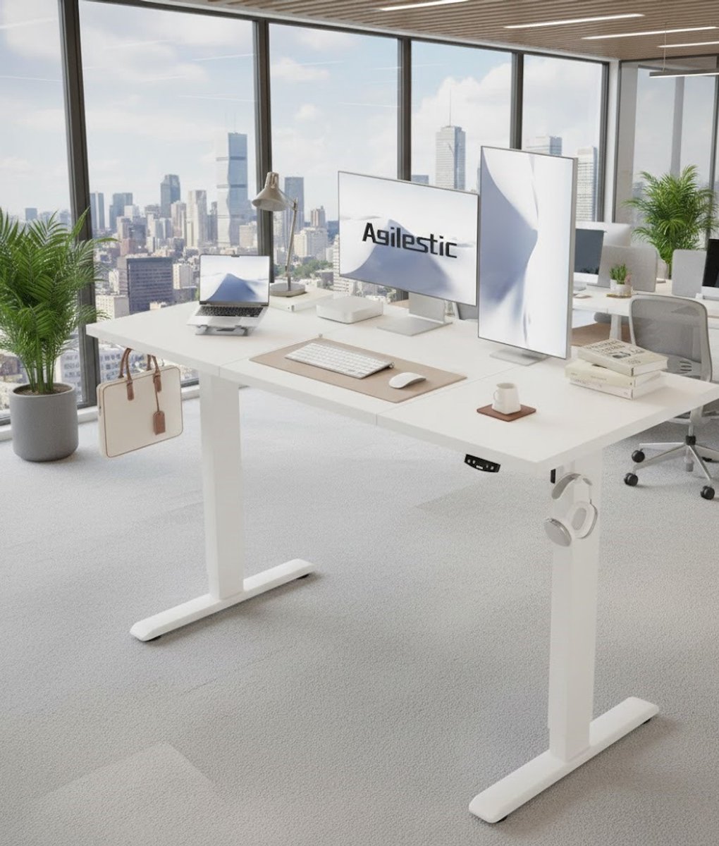 ElevatePro Elektrisch In Hoogte Verstelbaar Bureau 120x60 cm – Ergonomisch Zit-Sta Bureau met Geheugenfunctie, Anti-Botsing Technologie, Stabiel Stalen Frame en FSC Houten Tafelblad – Wit House&Garden