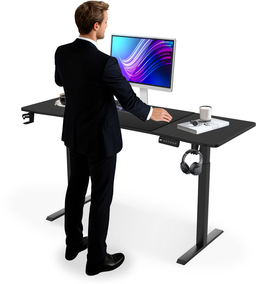 ACXIN Elektrisch Verstelbaar Bureau met Type-C Laadpoort - Zit Sta Bureau met Memoryfunctie - Bekerhouder en Koptelefoonhaak - 160x60cm - Zwart Schwarz