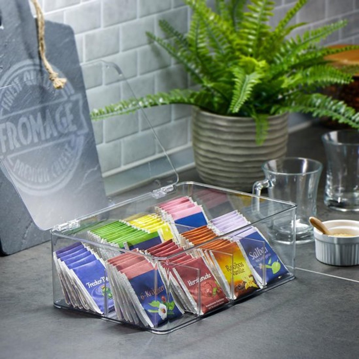 Candala Premium theedoos met 8 compartimenten en scharnierend deksel