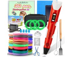 Luumuu® 3D Pen Starterspakket XXL- 3D Tekenen - Incl. 200m Filament Vullingen - Glow In The Dark - Tekenmat - Sjablonen Boek - Tekentablet - 3D Printing Pen Rood - Voor Kinderen - Complete Set