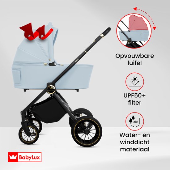 BabyLux® Kinderwagen 3in1 Set ROSSO, Opvouwbare Lichtgewicht Kinderwagenset Incl. Reiswieg, Buggy, I-Size Baby-Autostoeltje, Luiertas En Meer Accessoires, 4 Ligstanden, 0-22kg, Uv-Bescherming 50+ van BabyLux — afbeelding 3