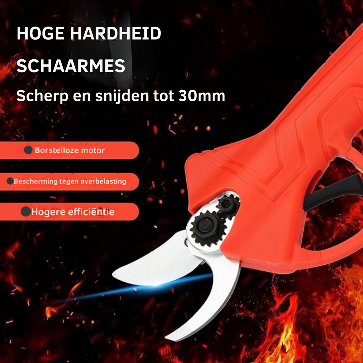 Zyrex® Elektrische Snoeischaar Incl. Opbergkoffer, 2 Accu’s en Meer - Professioneel Heggenschaar op Batterij - Draadloos Elektrisch Takkenschaar - Rood/Zwart - 10 cm x 3 cm x 30 cm thumbnail 4