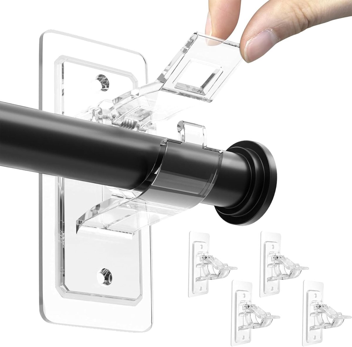 Famanu – 4 stuks gordijnroedehouder zonder boren - zelfklevende gordijnroedehouders - zonder gaten - multifunctionele gordijnroehaak zonder spijkers voor badkamer - slaapkamer - transparant