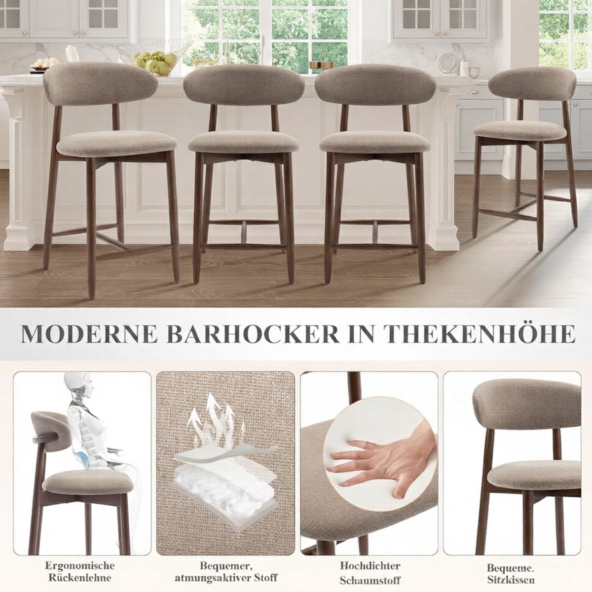 Barkrukken Set van 2 – House&Garden Heritage Luxe Barstoelen met Rugleuning – 63,5 cm Zithoogte – Camel Kunstleer – Massief Houten Poten – Mid-Century & Farmhouse Design voor Keukeneiland, Bar en Eetkamer