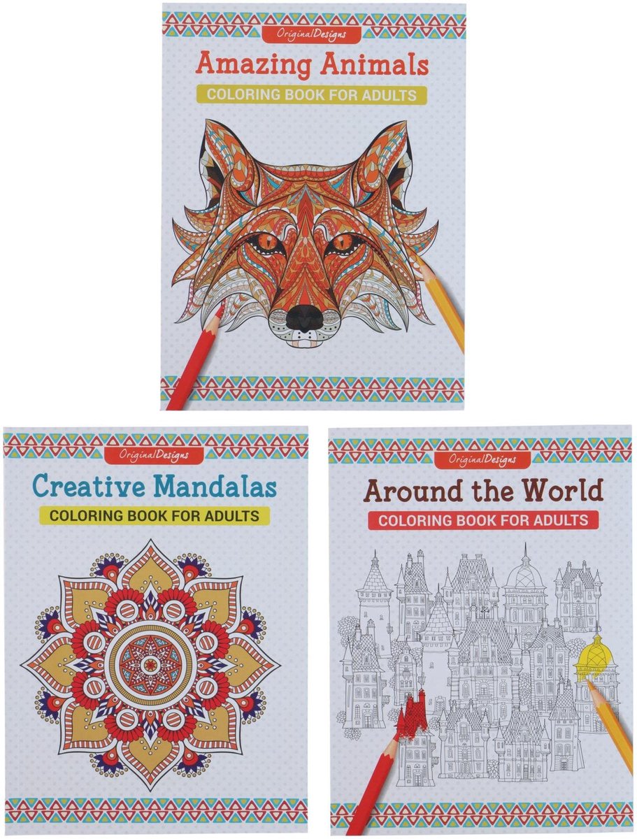 Kleurboek voor Volwassenen en Kinderen 3 stuks voordeelbundel - Mandala kleurboek - Dieren kleurboek en Steden kleurboek
