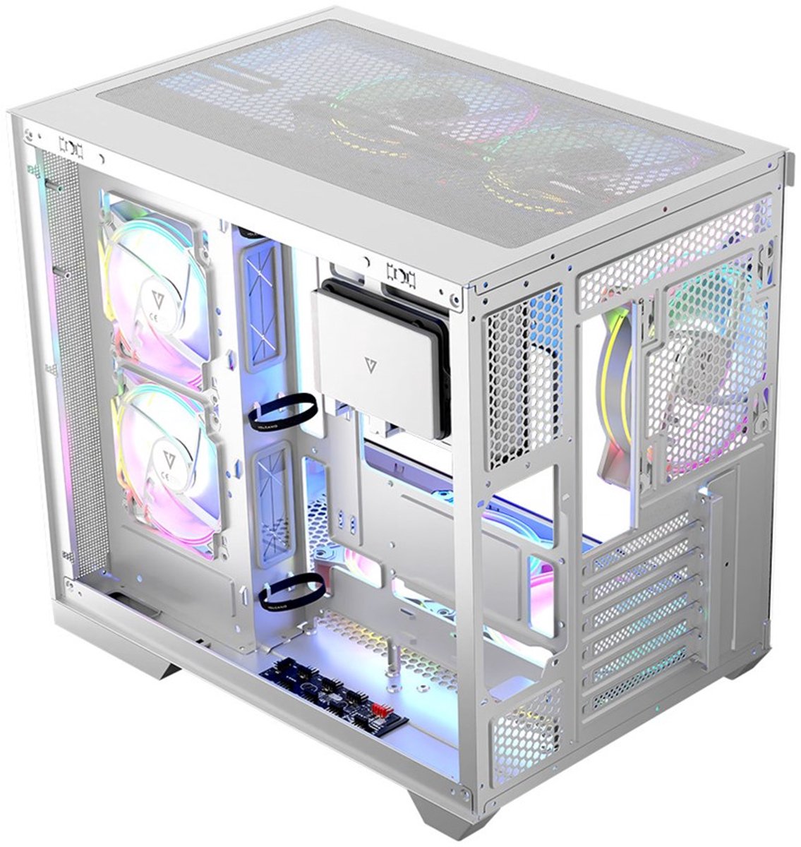 MODECOM Volcano Panorama 7F - Midi Tower PC Behuizing - Volledig Tempered Glass - ARGB Ventilatoren - USB-C Paneel