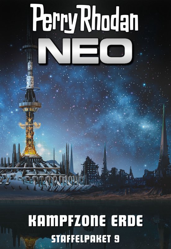 Perry Rhodan NEO: Kampfzone Erde Staffelpaket 9, met futuristische steden en een ruimte in de nacht.