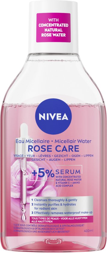 Nivea Rose Care micellair water, 400ml, met 5% serum en geconcentreerd rozenwater.