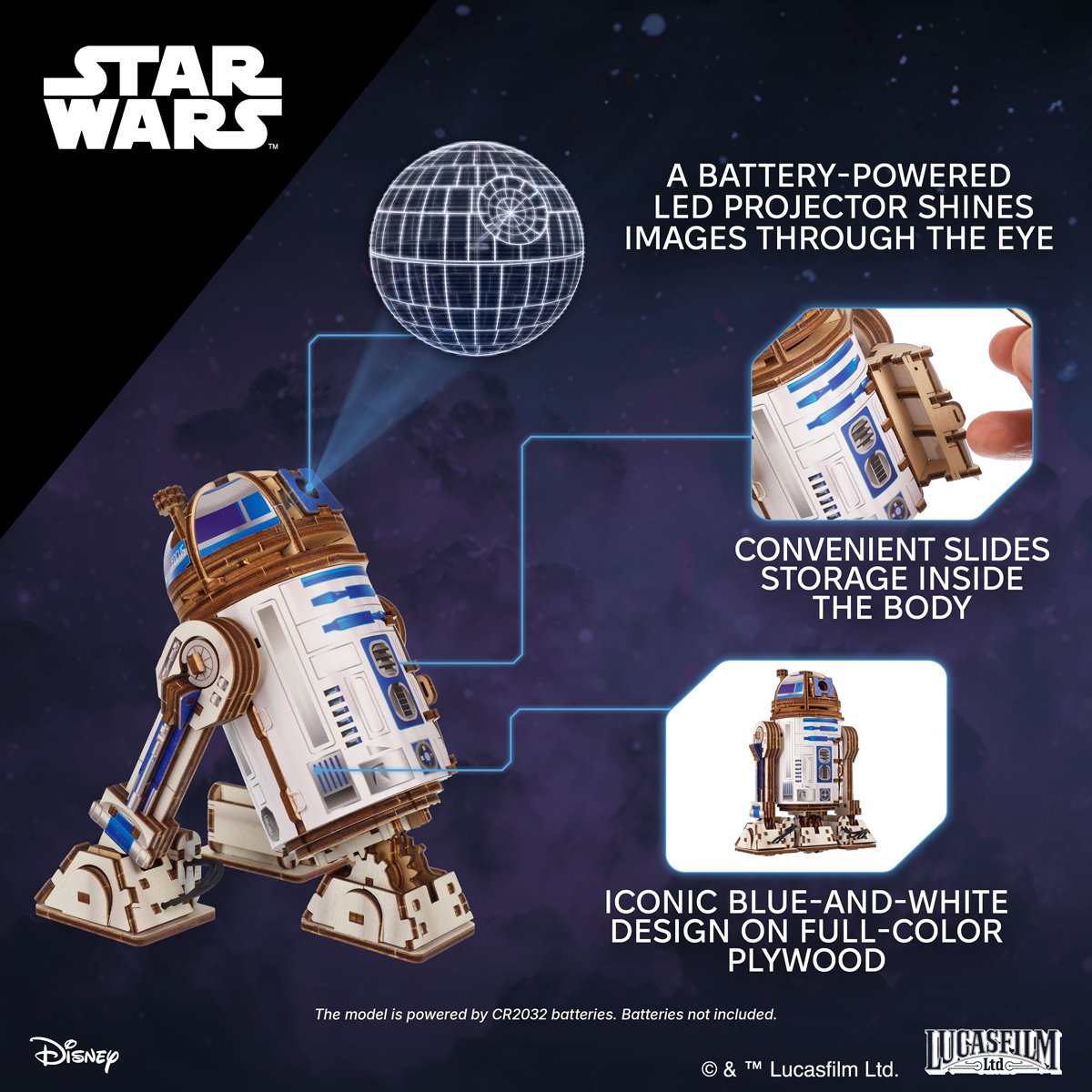 UGEARS 3D Modelbouw - R2-D2 - Star Wars - Mechanisch Bouwpakket Hout - Educatief Speelgoed — afbeelding 18