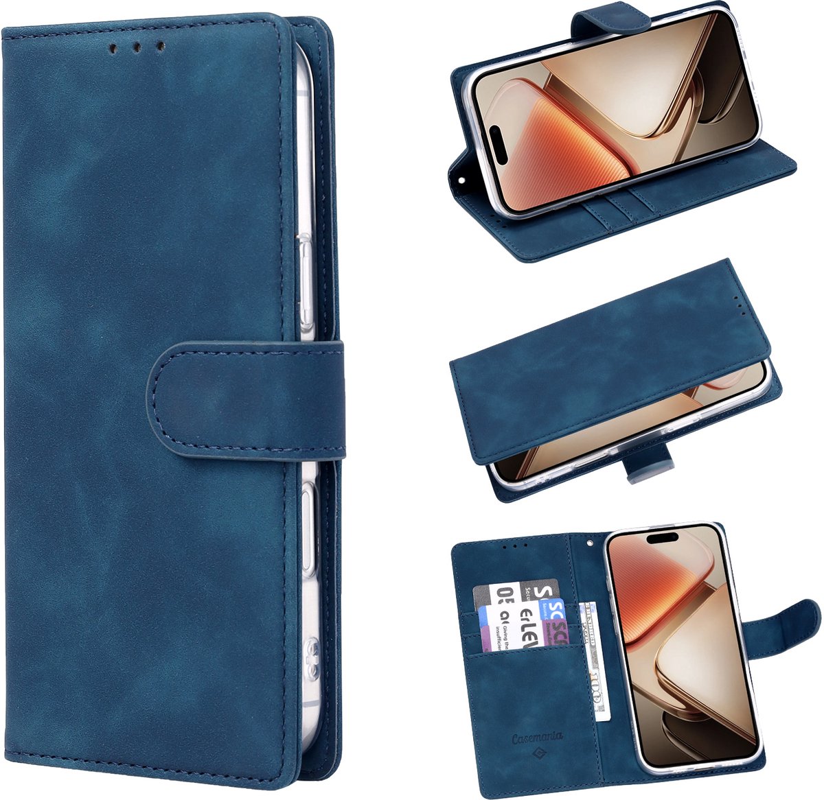 Casemania Hoesje Geschikt voor Apple iPhone 17e - Blauw - Kunstleer Portemonnee Book Case