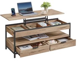 Salontafel met Lift-Top – Verstelbaar Tafelblad – Met Opbergruimte & Lades – Industrieel Hout & Metaal
