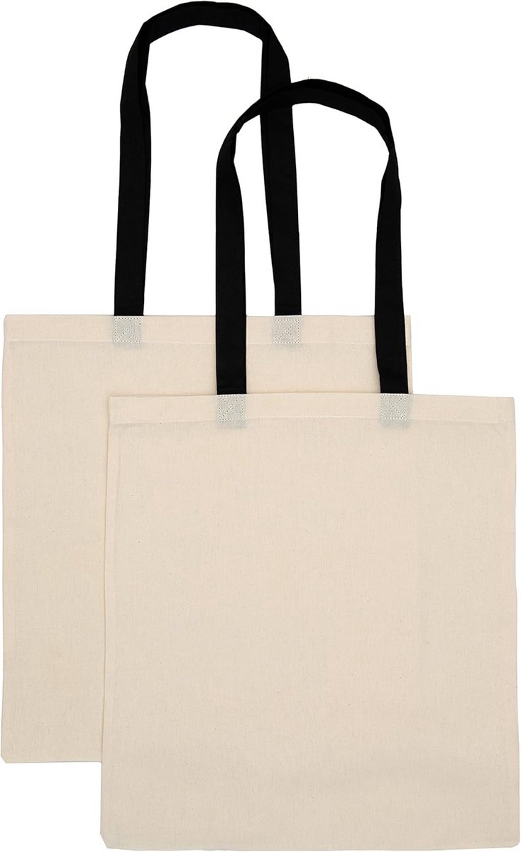 Set van 2 Herbruikbare Jute Tassen met Zwart Handvat - Duurzaam & Veelzijdig (38x42 cm)