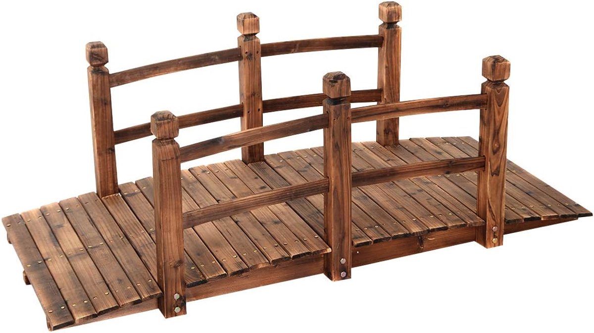 KOMFOTTEU houten brug van dennenhout, tuinbrug tot 100 kg, vijverbrug bruin, sierbrug met leuning, 150x67x55cm (bruin)