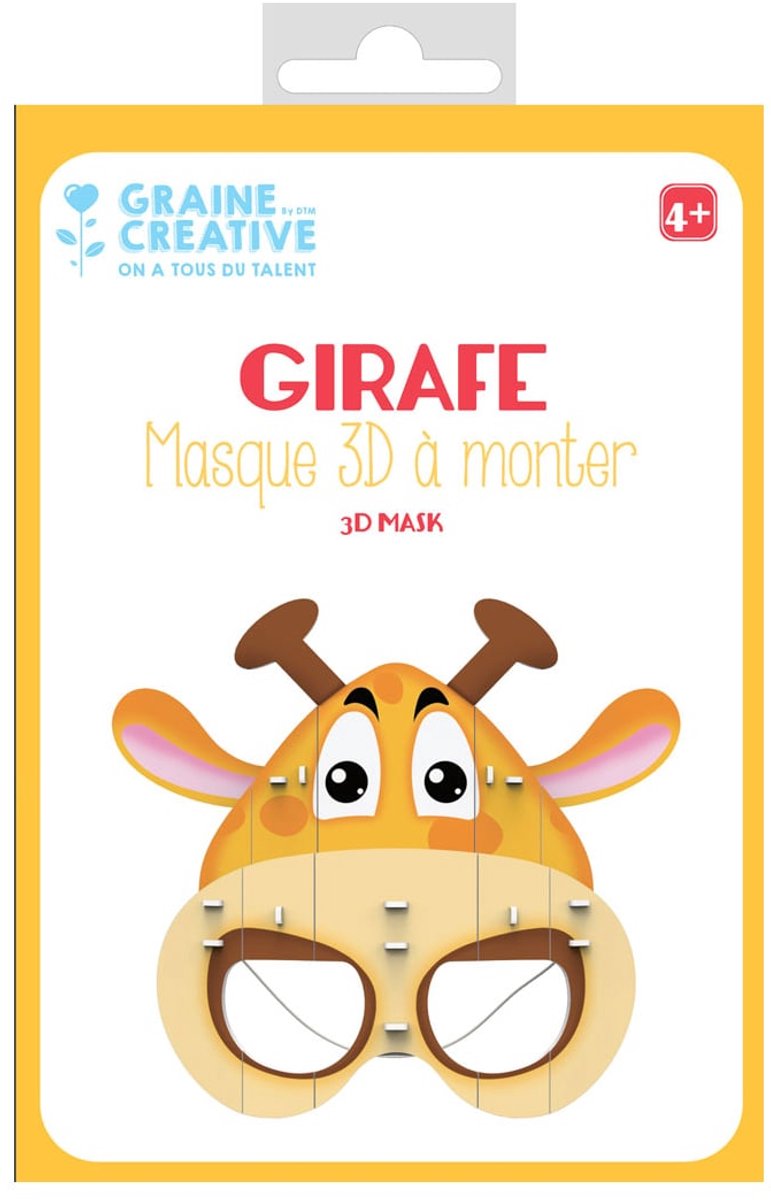 GRAINES CREATIVES - 3D-giraffenmasker om zelf in elkaar te zetten van schuimkarton 16 x 23 cm