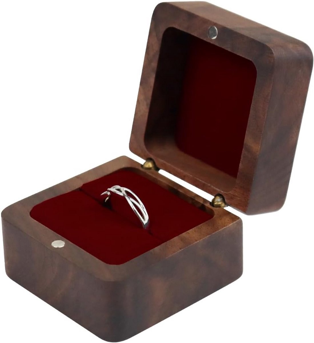 Vierkante Houten Ringdoos met Magnetische Sluiting voor Bruiloft en Verloving