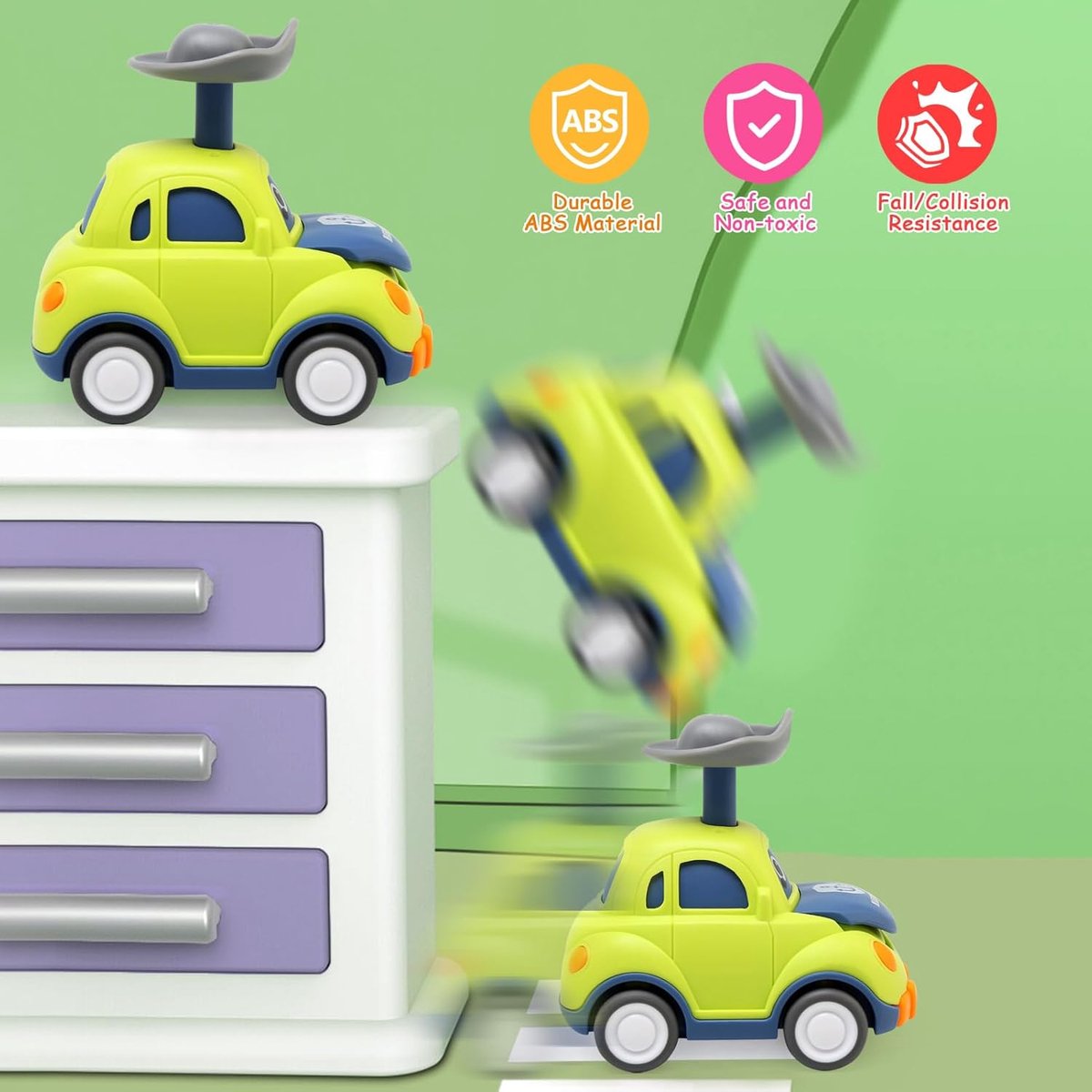 4 Stuks Press & Go Speelgoedautos voor Kinderen 1-3 Jaar - Educatieve Voertuigen Set - Veilig Baby Speelgoed - Cadeau voor Jongens en Meisjes 12-36 Maanden — afbeelding 5